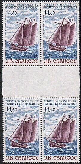 FRENCH ANTARCTIC FAAT 1987 Charcot gutter block of 4 MNH