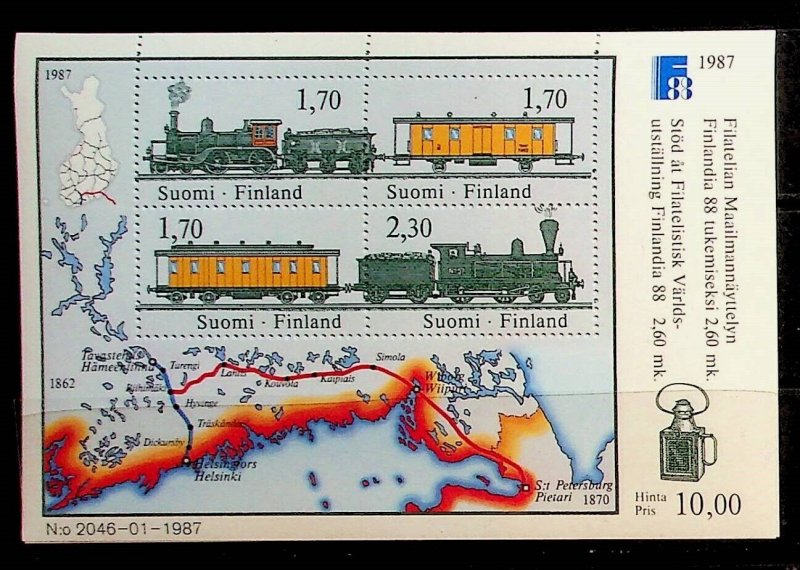 FINLAND Sc 755 NH SOUVENIR SHEET OF 1987 - TRAIN