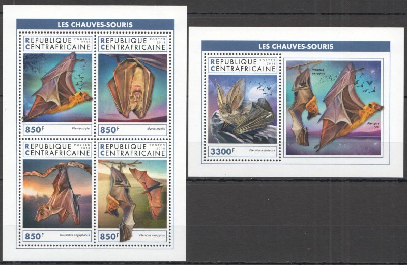 HM0982 2018 CENTRAL AFRICA BATS WILD ANIMALS FAUNA #8354-7+BL1875 MNH