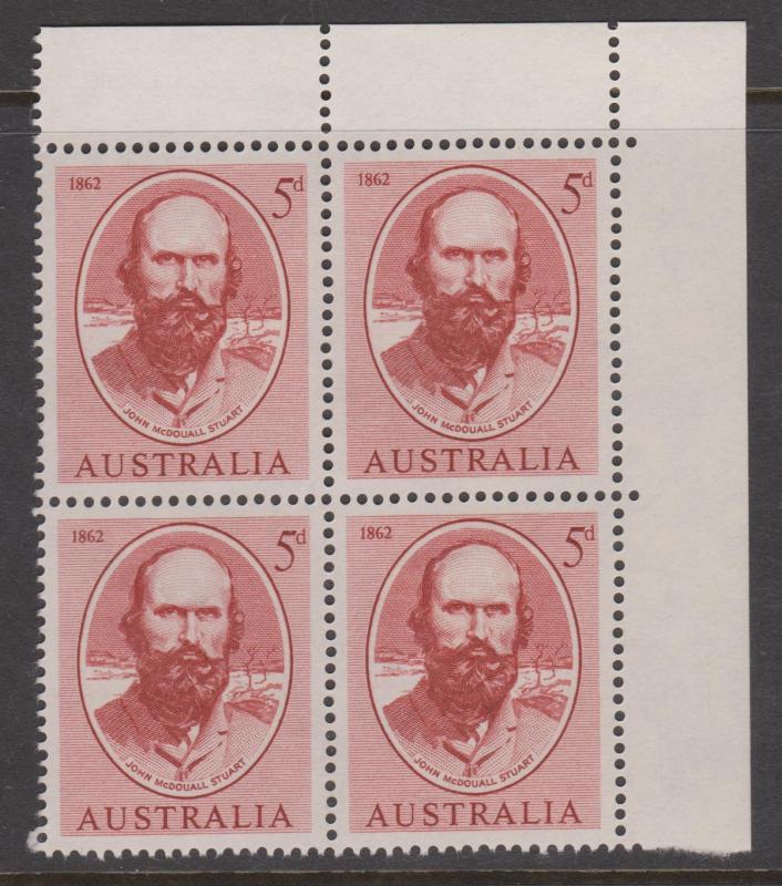 Australia 1961 Stuart Sc#345 Corner Block of 4 Mint Hinged on 2 stamps