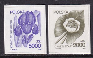 Poland 1990 Sc 2978-9 Flowers Flora Nuphar German Iris Stamp MNH