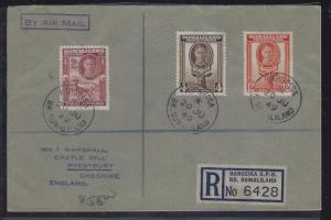 SOMALILAND COVER (PP0312B)  1949 KGVI GOAT 2A+4A+12A REG HARGEISA TO ENGLAND