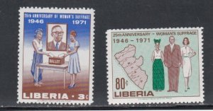 Liberia # 555-556, Women's Suffrage 25th Anniversary, Mint NH, 1/2 Cat
