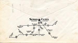 U.S. Scott 632, 634 On 1st Class Mail Schuch Hotel 2-Sided Ad Cover fr. Michigan