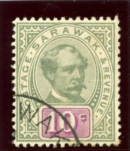 Sarawak 1891 QV 10c green & purple very fine used. SG 15. Sc 15.