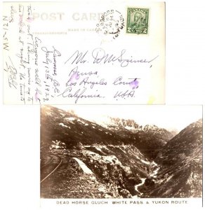 Canada 2c KGV Scroll 1929 Carcross, Yukon split ring PPC (Real Photo Dead Hor...
