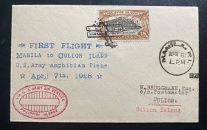 1928 Manila Philippines First Flight Cover To Culion Island US Amphibian Plane