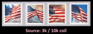 US Old Glory coil strip 4 BCA (from 3k coil or 10k coil) MNH 2024 after June 21