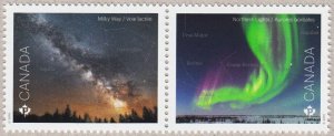 ASTRONOMY = MILKY WAY = POLAR / NORTHERN LIGHTS = Pair from S/S MNH Canada 2018