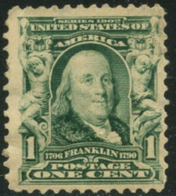 US Sc#300 1903 1c Franklin Fine Centered Part OG Mint Hinged