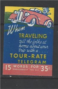 Est 1930s - Tour Rate Telegram For Traveling Promotional Poster Stamp (AW20)