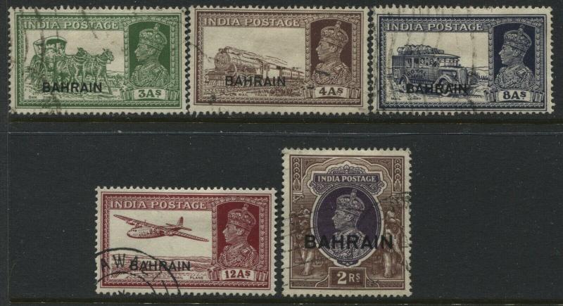 Bahrain overprinted KGVI 1938-41  5 various values to 2 rupees used