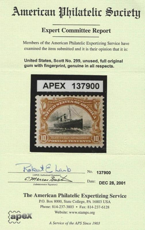 *299 SUPERB, NH W/CERT!