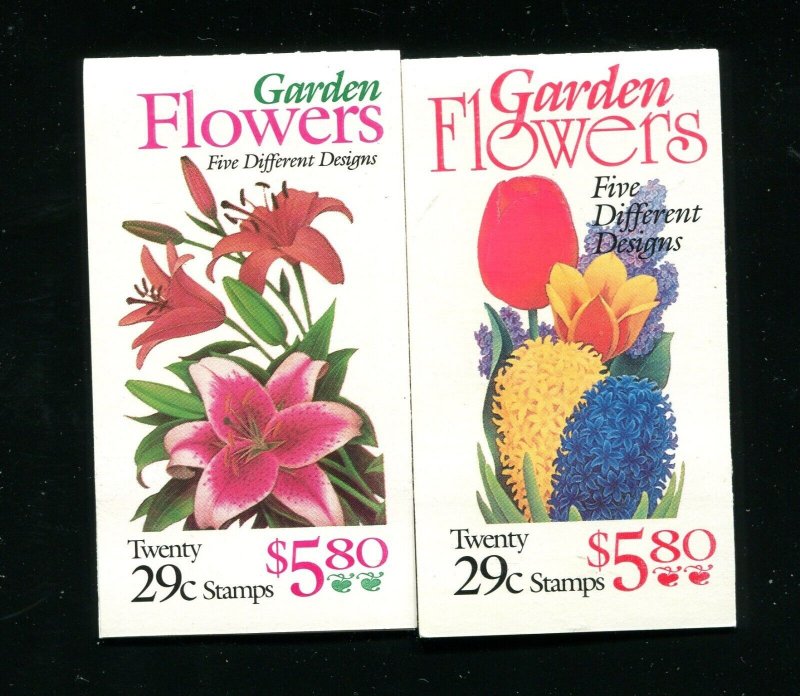 BK208, 215 2764a, 2833a Garden Flowers Both Booklets of 20 29¢ Stamps MNH