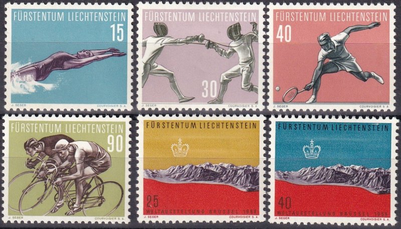 Liechtenstein #320-25  F-VF Unused  CV $6.95 (Z5177)