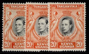 KENYA UGANDA TANGANYIKA GVI SG139 + 139a + 139b, 20c PERFS, LH MINT. Cat £105.