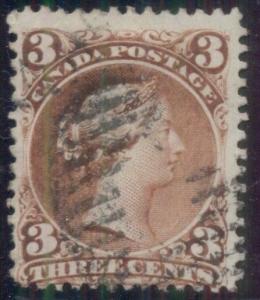 CANADA #25a Used w/watermark clearly showing, short perf, Scott $475.00