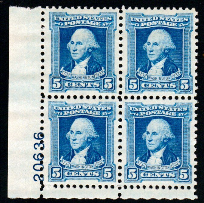 SC# 710 - (5c) - Washington Bicentennial, MNH plate block/4 - LL # 20636