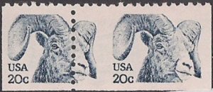 #1949 var 20c bighorn (from booklet 1949a) Mint pair w SHIFTED PERFS large stamp