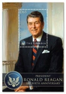 Gambia 2011 - Ronald Reagan Birthday - Souvenir stamp Sheet - Scott #3351 - MNH