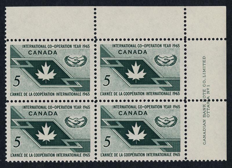 Canada 437 TR Plate Block MNH International Co-operation Year, ICY