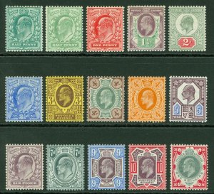 SG 215-257 Edward VII ½d to 1/- on ordinary paper. Pristine unmounted mint...