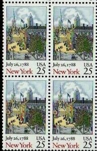 1988 New York Constitution Block Of 4 25c Postage Stamps, Sc# 2346, MNH, OG