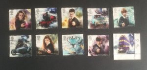 GB 2018 Harry Potter.  Set of 10 used stamps off paper.