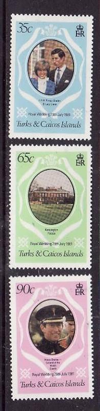 Turks & Caicos Is.-Sc#486-8-unused NH set-perf 14-Royal Wedding-Princess Diana-1