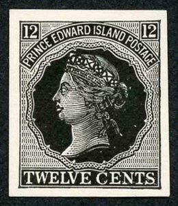 Prince Edward Island 12c reprint plate proof in black on thick paper