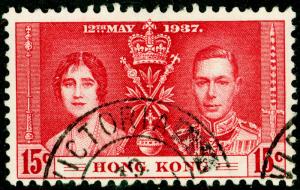 HONG KONG SG138, 15c carmine, FINE USED.