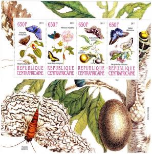 Central African Republic 2011 Butterflies-Insect Sheet Perforated mnh.vf