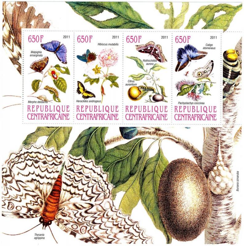Central African Republic 2011 Butterflies-Insect Sheet Perforated mnh.vf