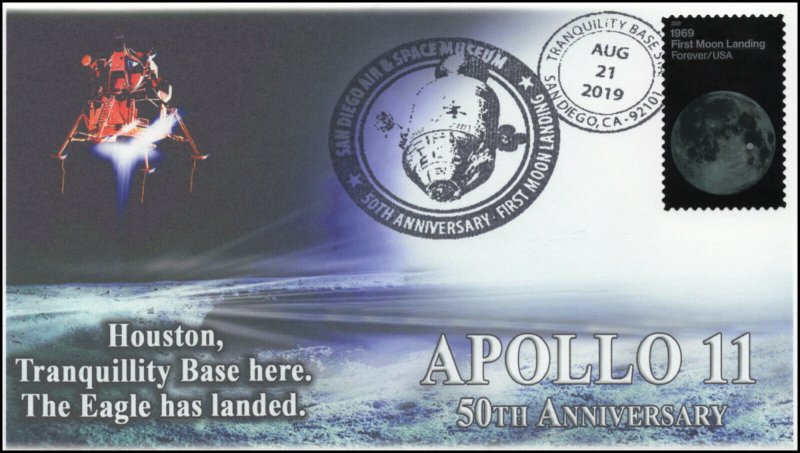 19-195, 2019, Moon Landing, Pictorial Postmark, Event Cover, Apollo 11, San Dieg