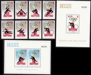 Belize Olympic Games Moscow 8v+2 MSs SG#514-MS522 SC#451-460