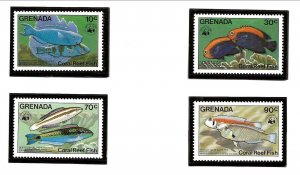 Grenada Sc 1211-4 NH issue of 1984 WWF - Coral Fish