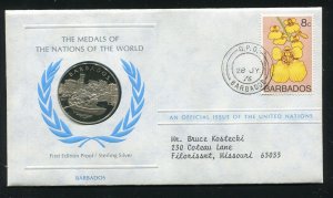 1976 United Nations Sterling Silver Barbados Medal & Stamp