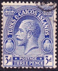 TURKS & CAICOS ISLANDS KGV 1922 3d Bright Blue SG168 FU