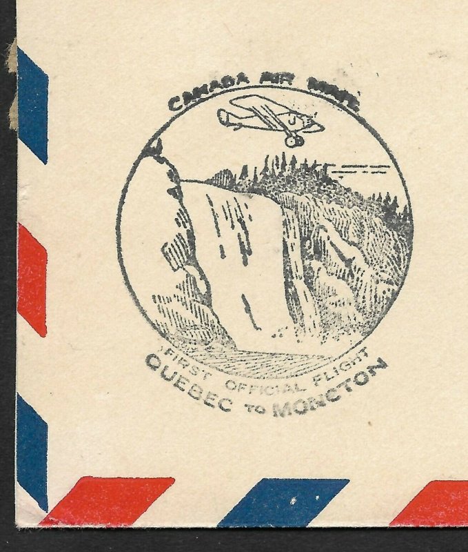 Doyle's_Stamps:Canadian Postal History: 1st Flt Quebec-Moncton Flight Cvr, 1929