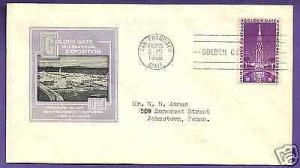 852  GOLDEN GATE EXPO 3c 1939, IOOR FIRST DAY COVER, A...