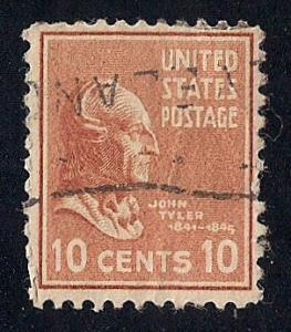 815 10 cent LOGO CANCEL John Tyler Stamp used F