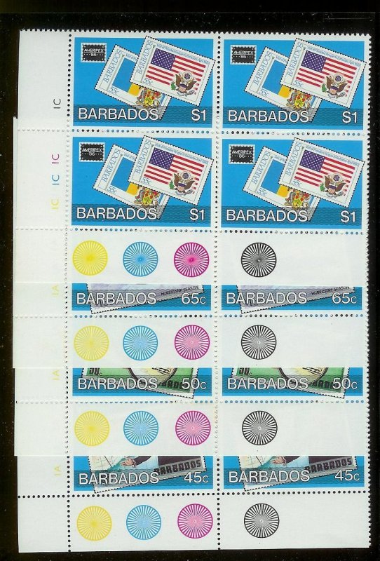 BARBADOS Sc#682-685 Complete Mint Never Hinged PLATE BLOCK Set