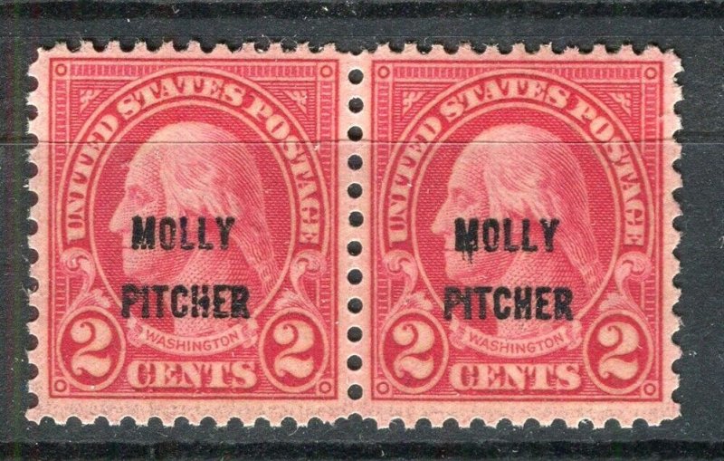 USA; 1928 early MOLLY PITCHER Optd. on 2c. Mint MNH Pair