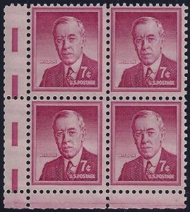 1040 - Miscut Margin Gutter Snipe Error / EFO Block of 4 Woodrow Wilson Mint NH