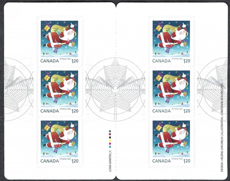 Canada #2799a $1.20 Santa Claus Carrying Sack (2014). Booklet of 6 stamps. MNH
