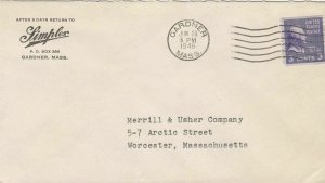 U.S. SIMPLEX, P.O. BOX 280, Gardner1946 Stamp Cover to Merrill & Usher Co. 47568