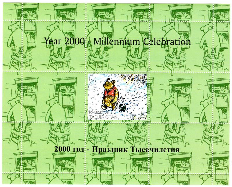 Tadjikistan 1999 Winnie the Pooh Disney 2000 Millennium 9 Souvenir Sheets Perf.