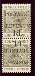 Grenada 1891 QV 1d on 8d grey-brown tete-beche pair superb MNH. SG 46a. Sc 36a.