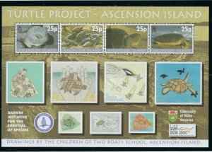 Ascension 754 MNH 2000 Turtle Project S/S w/overprint (fe4286)