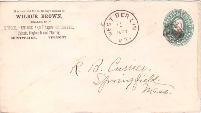 United States Vermont West Berlin 1897 target  1884-1918  Postal Stationary E...